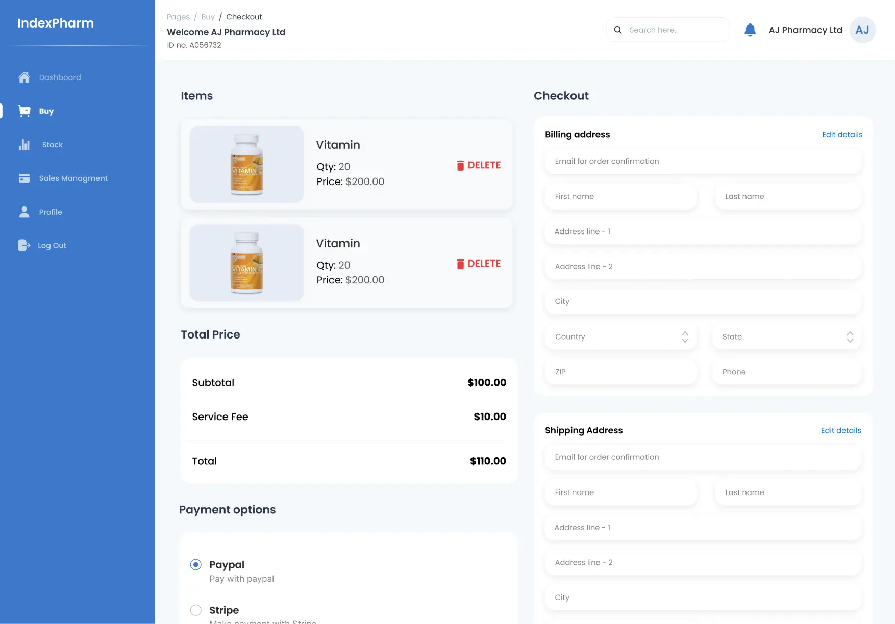 IndexPharm Checkout