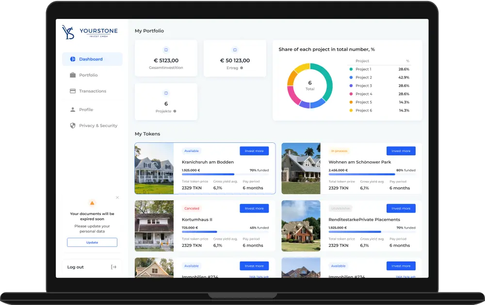 Tokens dashboard yStone